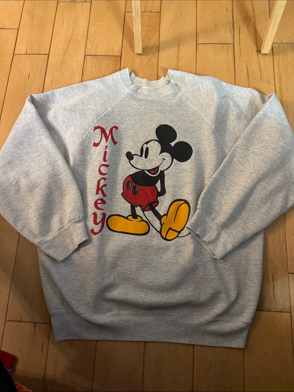Tultex Gray Mickey Graphic Crewneck Sweatshirt with Red, Yellow and Black